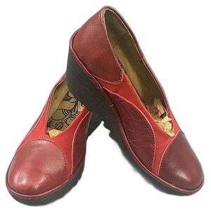 Fly London Yoni Wedge slip-ons red Leather Platform - size 38